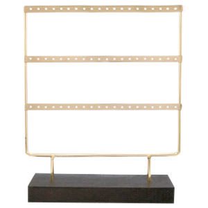 Jewellery display three rows for earrings with wooden standard Dark Brown-Gold