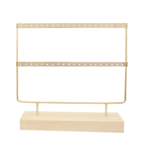 Jewellery display two rows for earrings with wooden standard Natural-Gold