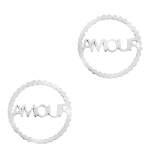 Stainless steel charms/connector "AMOUR" Silver