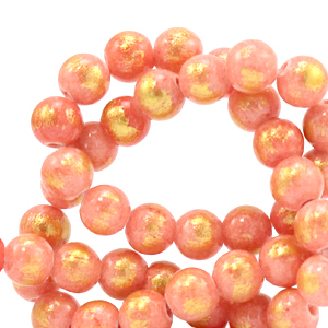Natural stone beads Calcite 6mm Coral Pink-GOld