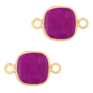 Natural stone charms connector 12x12mm Purple-Gold