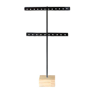 Jewellery display T-From for earrings with wooden standard Black-Wood