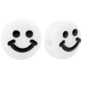 Acrylic letter beads smiley White-Black