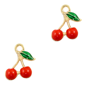 Metal charms cherries Gold-Red