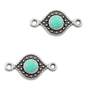 DQ European metal charms connector Turquoise Green-Antique Silver (nickel free)