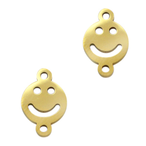 Stainless steel charms/connector smiley Gold