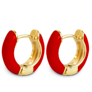 Trendy earrings creole enamel 15mm Red-Gold