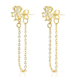 Brass TQ metal studs flower with chain Gold-Crystal
