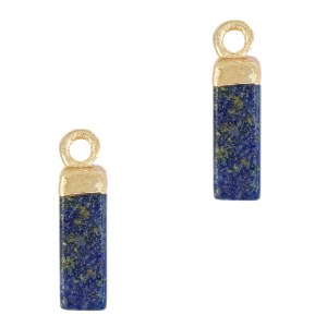Natural stone charms tube Sapphire Blue-Gold