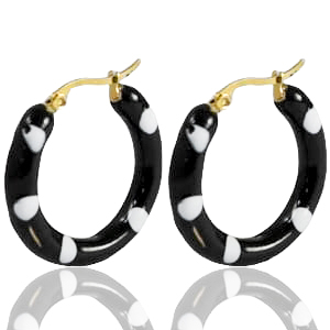 Stainless steel earrings creole enamel 30mm Black White-Gold