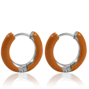 Stainless steel earrings creole enamel 16mm Burnt Orange-Silver
