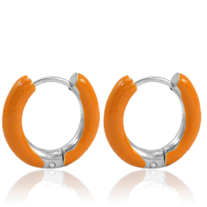 Stainless steel earrings creole enamel 16mm Orange-Silver