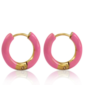 Stainless steel earrings creole enamel 16mm Thulian Pink-Gold