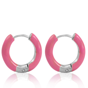 Stainless steel earrings creole enamel 16mm Thulian Pink-Silver