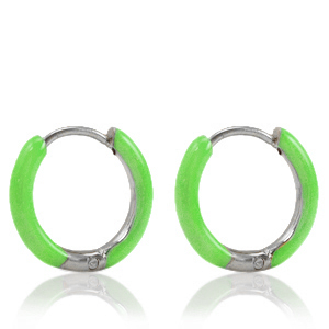 Stainless steel earrings creole enamel 14mm Bright Green-Silver