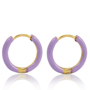Stainless steel earrings creole enamel 14mm Lavender Purple-Gold