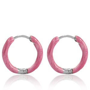Stainless steel earrings creole enamel 14mm Punch Pink-Silver