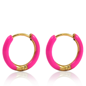 Stainless steel earrings creole enamel 17mm Berry Pink-Gold