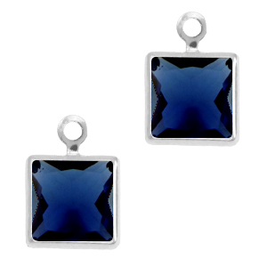 Crystal glass charms square Royal Blue-Silver