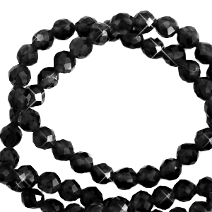 Natural stone faceted beads 2mm Jet Black-Pearl Shine Coating