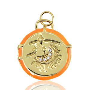 Brass TQ metal charms moon enamel Gold-Orange
