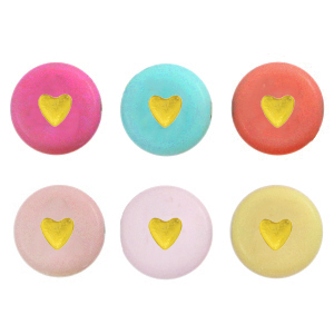 Acrylic letter beads heart Multicolour Gold