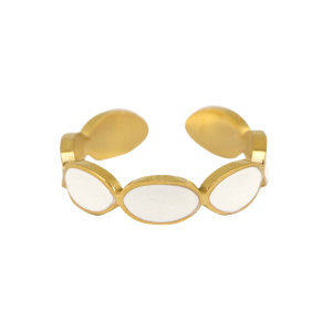 Stainless steel rings enamel oval White-Gold