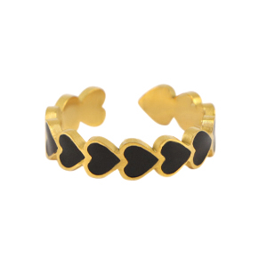 Stainless steel rings enamel heart Black-Gold
