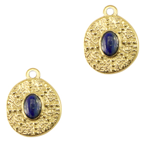 Stainless steel charms irregular with natural stone Gold-Dark Blue