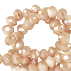 Top faceted beads 6x4mm disc Peachy Beige-Half Gold Shine Coating