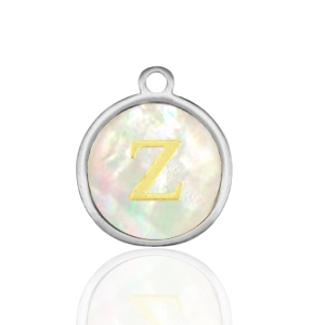 Stainless steel charms 12mm shell initial Z White (natural colour)-Silver