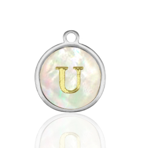 Stainless steel charms 12mm shell initial U White (natural colour)-Silver