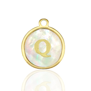 Stainless steel charms 12mm shell initial Q White (natural colour)-Gold
