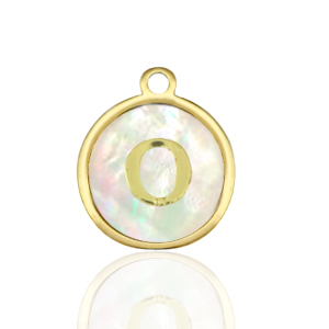 Stainless steel charms 12mm shell initial O White (natural colour)-Gold