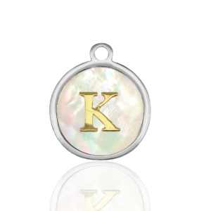 Stainless steel charms 12mm shell initial K White (natural colour)-Silver