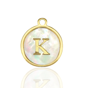 Stainless steel charms 12mm shell initial K White (natural colour)-Gold