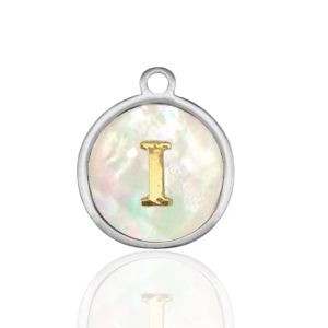Stainless steel charms 12mm shell initial I White (natural colour)-Silver
