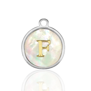 Stainless steel charms 12mm shell initial F White (natural colour)-Silver