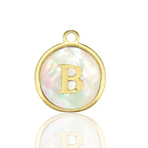 Stainless steel charms 12mm shell initial B White (natural colour)-Gold