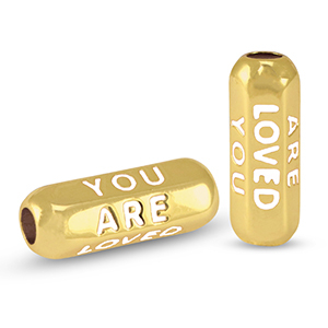 Brass TQ metal beads message beads "you are loved" Gold-White