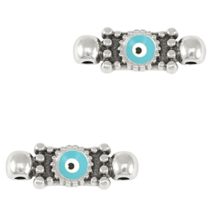 DQ European metal charms connector evil eye Antique Silver-Light Blue (nickel free)