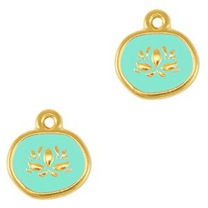 DQ European metal charms lotus Gold-Veraman Blue (nickel free)
