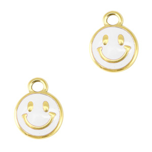 Stainless steel charms smiley enamel Gold-White