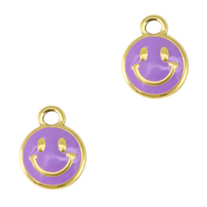 Stainless steel charms smiley enamel Gold-Purple