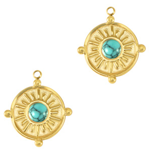 Stainless steel charms with natural stone Gold-Turquoise Blue