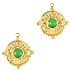 Stainless steel charms with natural stone Gold-Fresh Green