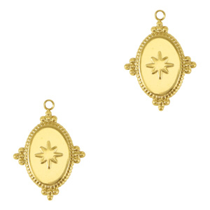 Stainless steel charms oval star Gold