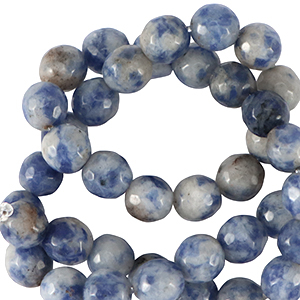 Natural stone beads Sodalite and Microcline 8mm faceted polished Dark Blue-White