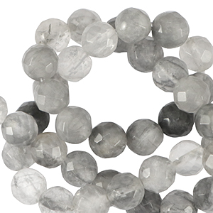 Natural stone beads 4mm faceted polished Iced Grey