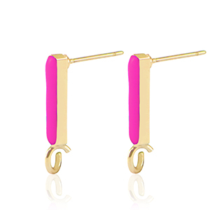 DQ European metal findings earpin bar Gold-Neon Fuchsia Pink (nickel free)